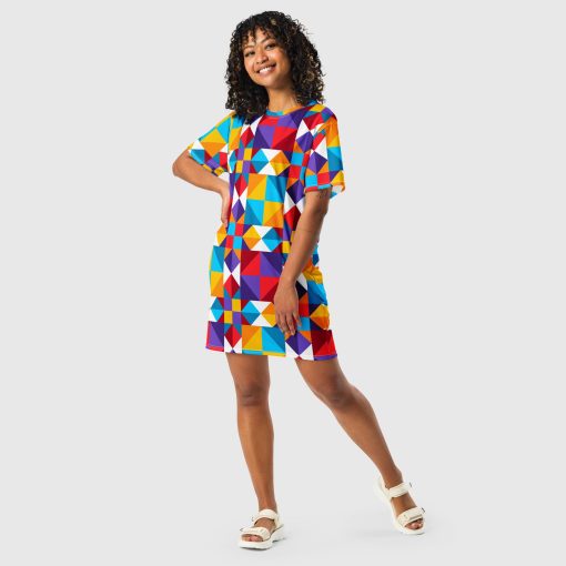 Colorful Geometric Women’s T-Shirt Dress |<span class="withname"> Up to 6XL </span>| 20240418