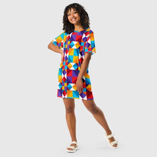 Colorful Geometric Women’s T-Shirt Dress |<span class="withname"> Up to 6XL </span>| 20240418 - Image 3