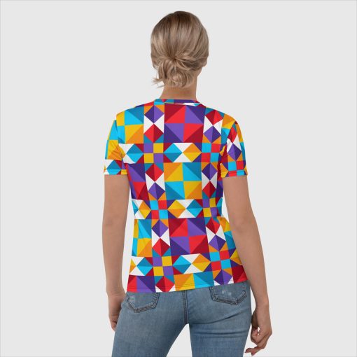 Colorful Geometric Women's Crew Neck Jersey T-Shirt | 20240418 - Image 2