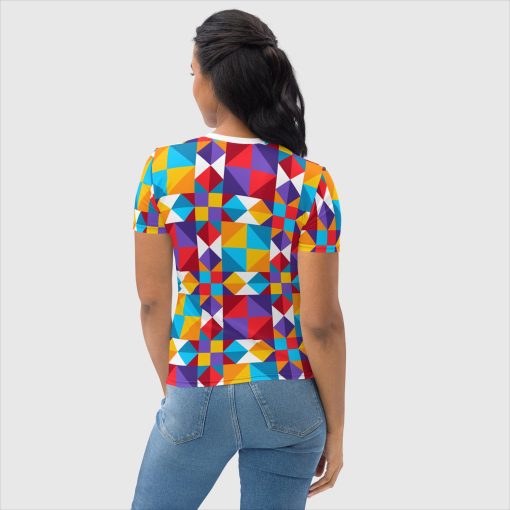 Colorful Geometric Women's Crew Neck Jersey T-Shirt | Its Never Too Late | 20240418 - Image 2