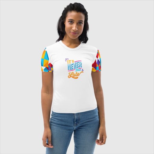 Colorful Geometric Women's Crew Neck Jersey T-Shirt | Its Never Too Late | 20240418 - Image 3