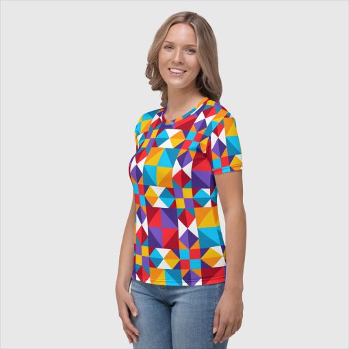 Colorful Geometric Women's Crew Neck Jersey T-Shirt | 20240418