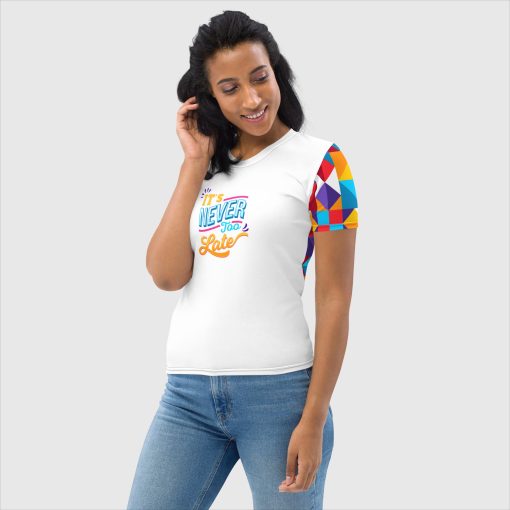 Colorful Geometric Women's Crew Neck Jersey T-Shirt | Its Never Too Late | 20240418 - Image 4