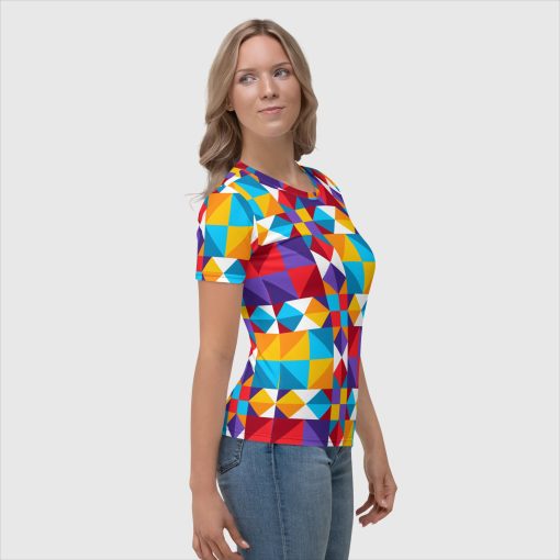 Colorful Geometric Women's Crew Neck Jersey T-Shirt | 20240418 - Image 4