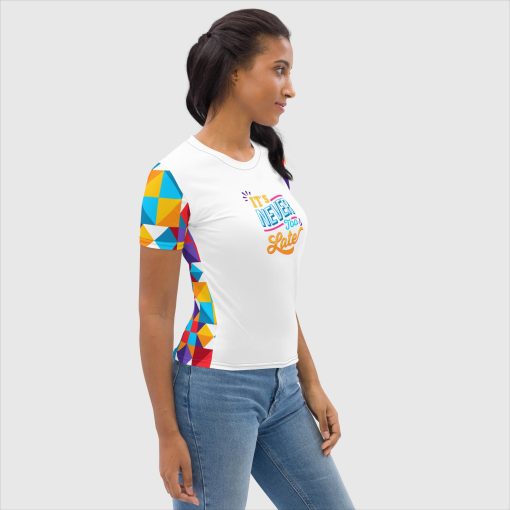 Colorful Geometric Women's Crew Neck Jersey T-Shirt | Its Never Too Late | 20240418