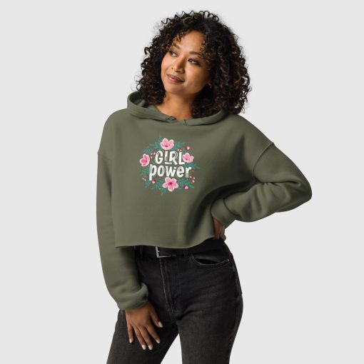 Girl Power Women’s Fleece Crop Hoodie | Bella + Canvas 7502 | Large Center Front Print (20240415) - Image 3