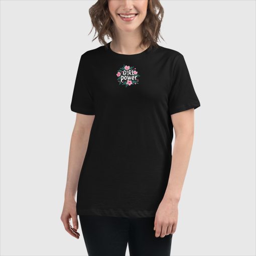 Girl Power Bella + Canvas 6400 Women’s Relaxed Short Sleeve Jersey T-Shirt | Top Center Front Print and Large Center Back | 20240415