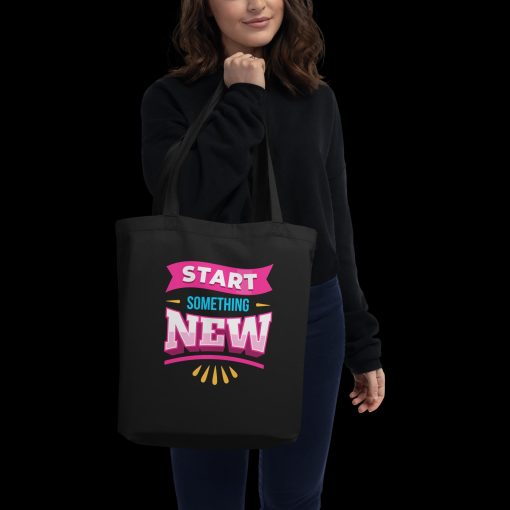 Organic Cotton Tote Bag With <span class="withname">Different Artwork on Either Side</span> (Its Never Too late) and (Start Something New) | 20240418 - Image 3