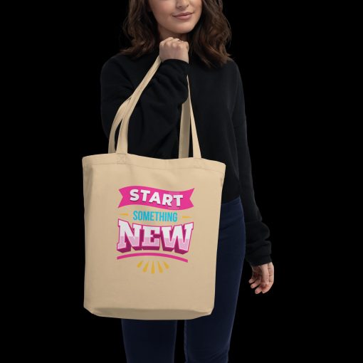 Organic Cotton Tote Bag With <span class="withname">Different Artwork on Either Side</span> (Its Never Too late) and (Start Something New) | 20240418 - Image 4