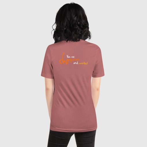 You are chosen and wanted Women’s Bella + Canvas 3001 Short Sleeve Jersey T-Shirt | Top Center Front Print and Large Center Back | 20240507 - Image 11