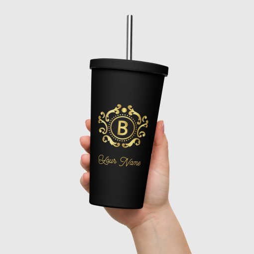 Golden Ornaments Insulated Tumbler with a Straw 2 Sides Print <span class="withname">With Your Name</span>| 2024052804