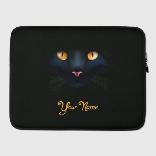 Black Cat Laptop Sleeve <span class="withname">With Your Name</span>| 1507202401 - Image 2